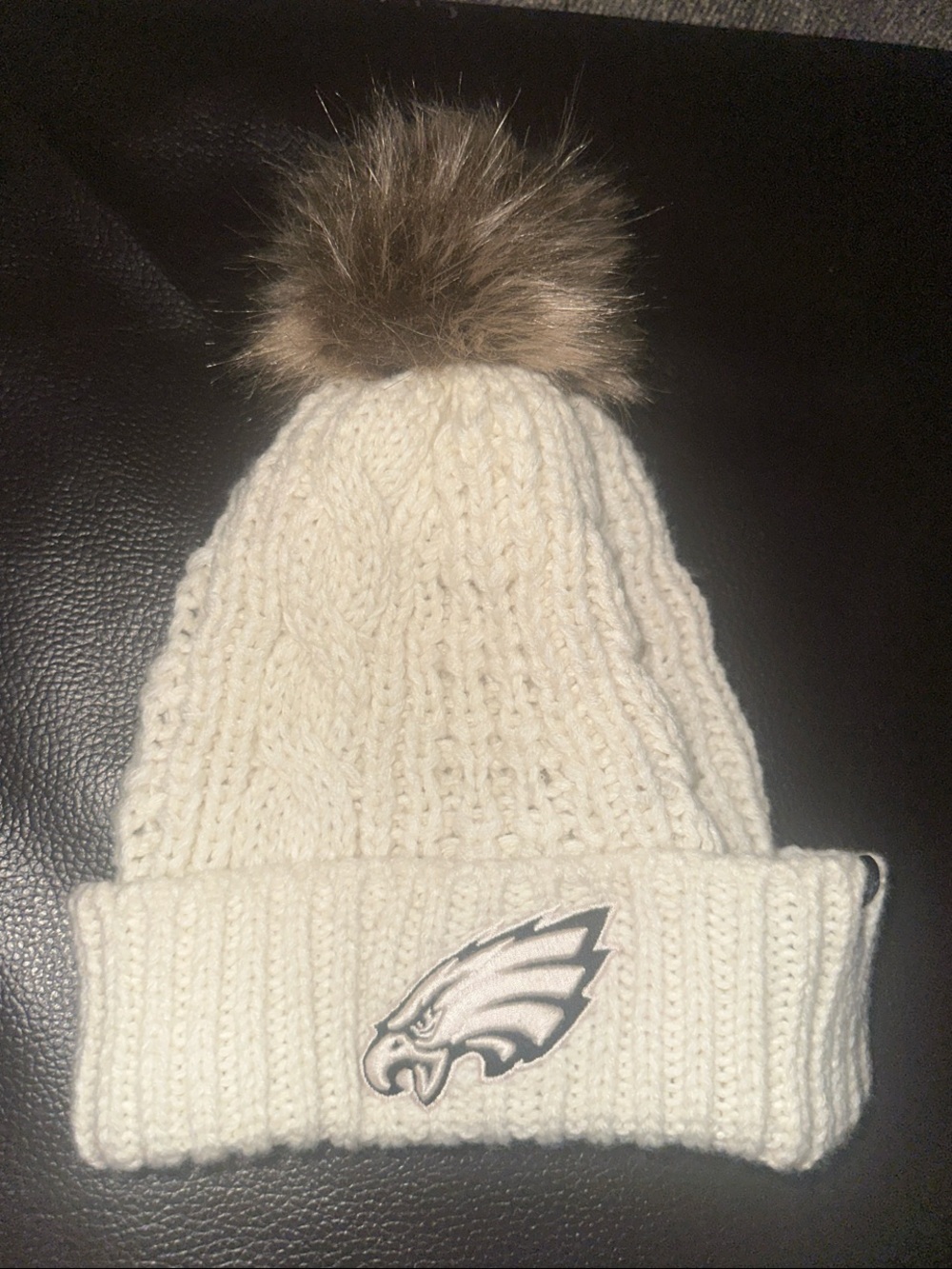Philadelphia Eagles Women's Cream Cable Knit Pom Beanie